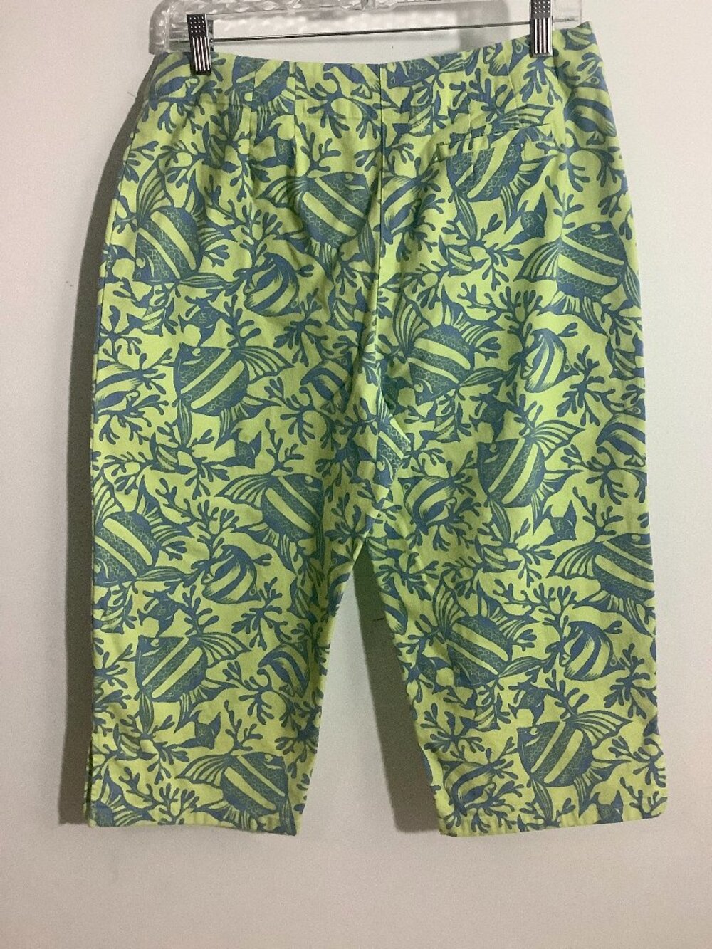 Capris Talbot Sz 12 Petite Cotton/Spandex Blend Lime Green Blue Trendy Chic